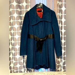 Peacock Blue and Black leather Skirted jacket large